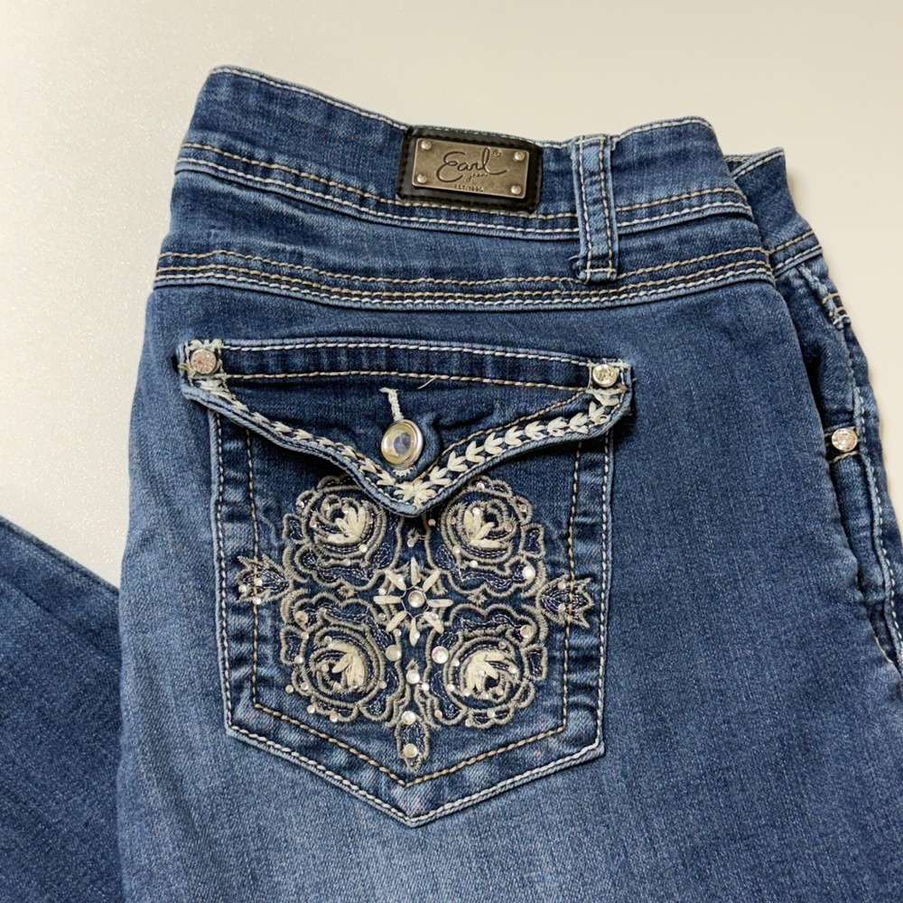 Earl Jean Capri Jeans size 16 Rhinestone Embroidered Pockets Y2K McBling